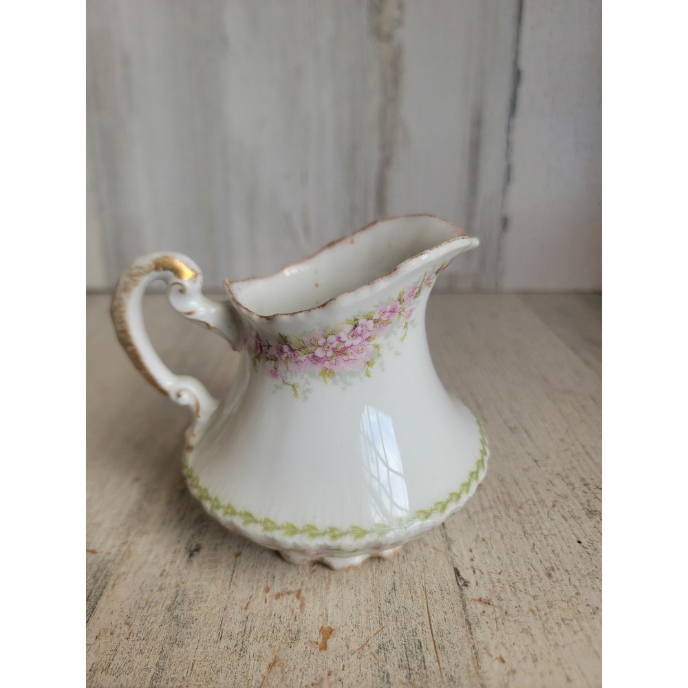 Limoges mini pitcher floral design vintage golden‎ trim home decor figure